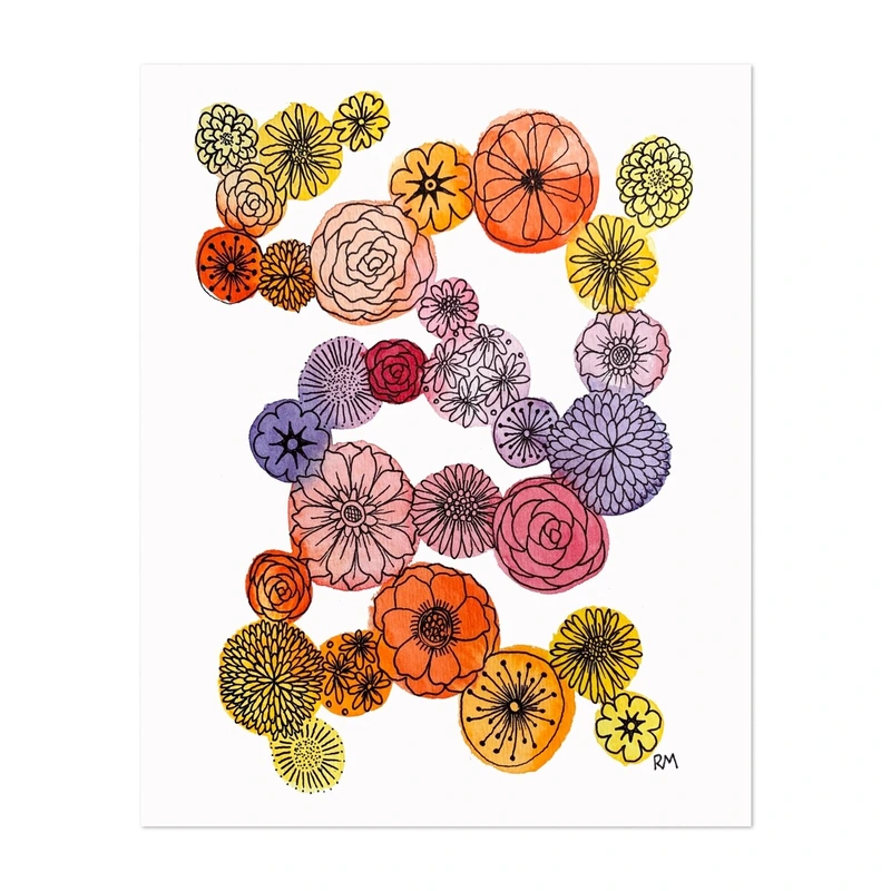 Bubble Flowers Painting Floral Botanical Nature Art Print/Poster