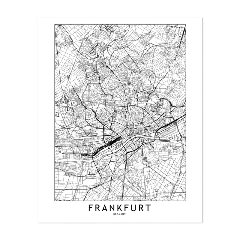 Frankfurt Hesse Germany Frankfurt White Map Maps Art Print/Poster